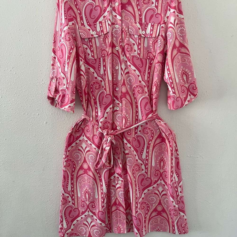 J. McLaughlin Pink Paisley Button-Front Mini Dress